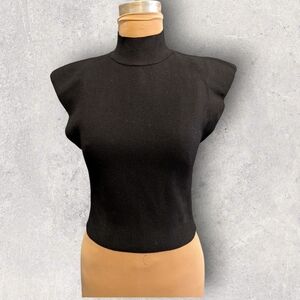 Zara Black Knit Short  Cropped Sleeve Top Medium
